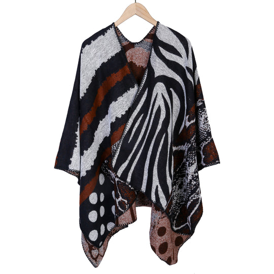 Damen Jacquard-Strickcape im Oversize‑Mantelstil mit Animal- und Grafikmuster Shop Nory
