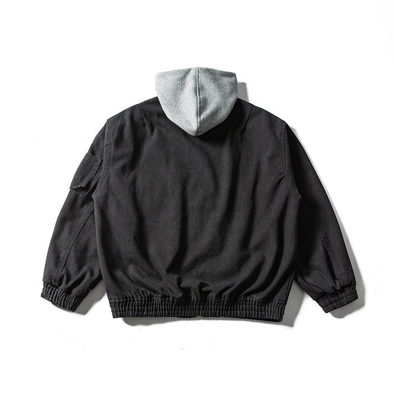 Unisex Oversize Canvas Kapuzenblouson mit Utilityärmeltasche und elastischem Bund Shop Nory