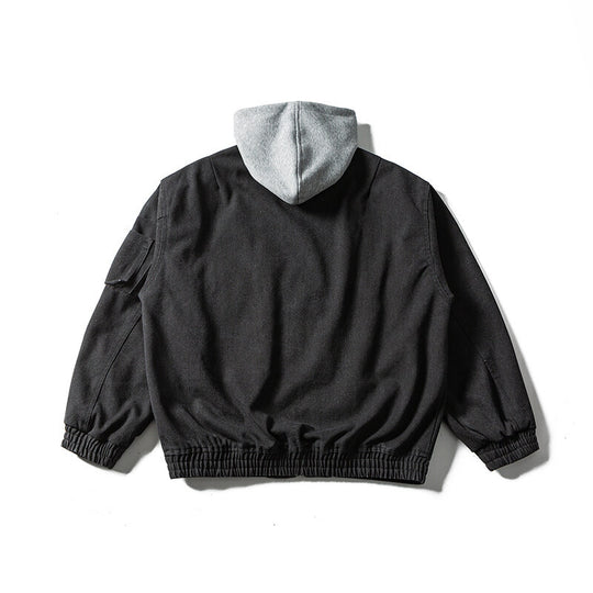 Unisex Oversize Canvas Kapuzenblouson mit Utilityärmeltasche und elastischem Bund Shop Nory
