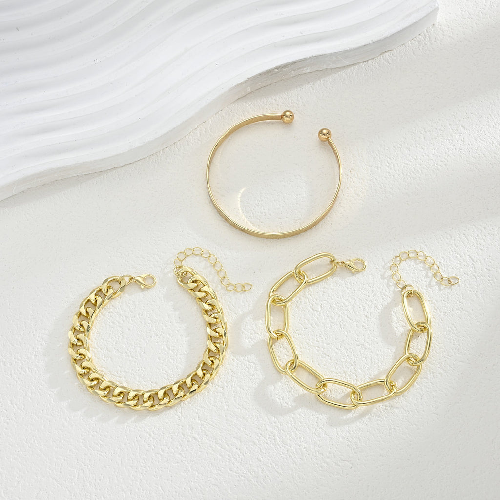 Damen vielseitiges Armreif-Set mit modernen Kettenstrukturen Shop Nory
