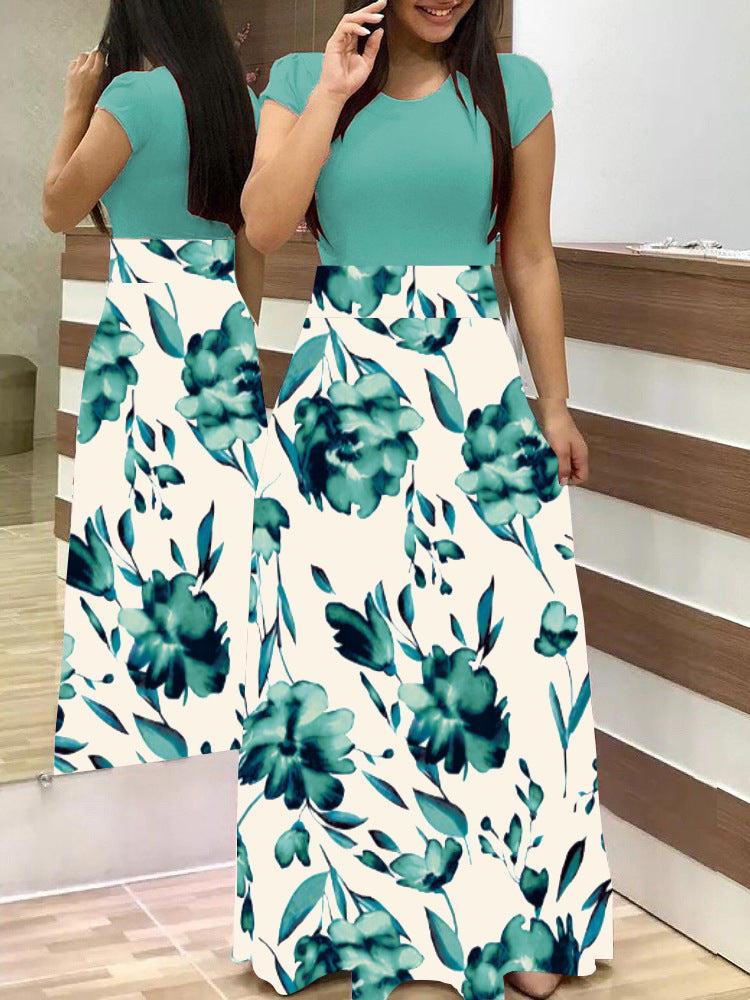 Damen Zweiteilig wirkendes Maxikleid mit figurbetontem Jersey-Oberteil und weitem Blumenrock Shop Nory