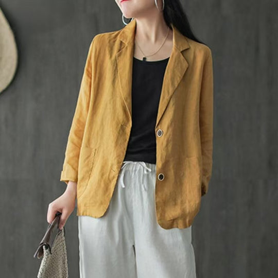 Damen Leinenblazer im lässigen Stil mit lockerer Passform und aufgesetzten Taschen Shop Nory
