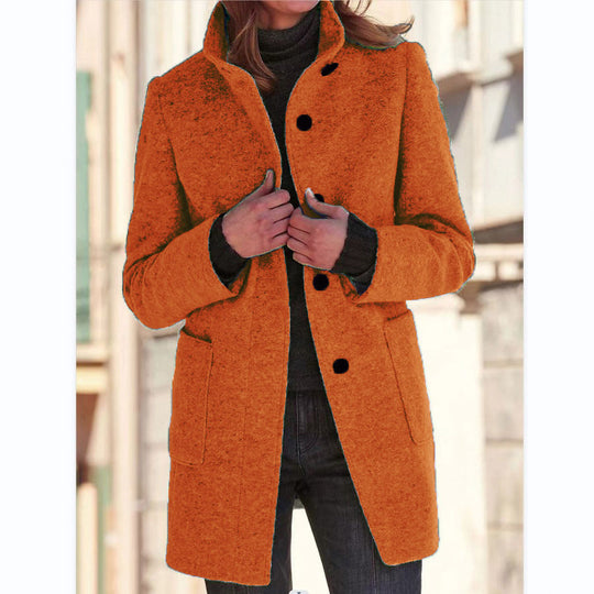 Damen Midilanger Wollmix-Mantel mit Stehkragen und aufgesetzten Taschen Shop Nory
