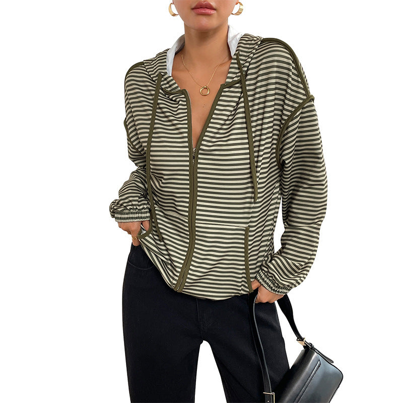 Damen Modische Kapuzenjacke mit Streifen Shop Nory
