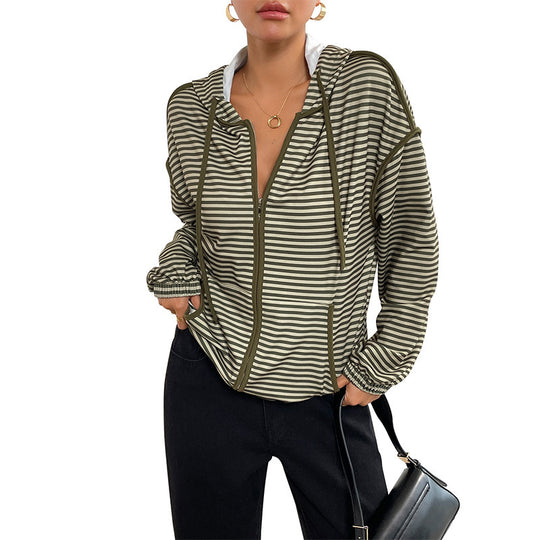 Damen Modische Kapuzenjacke mit Streifen Shop Nory