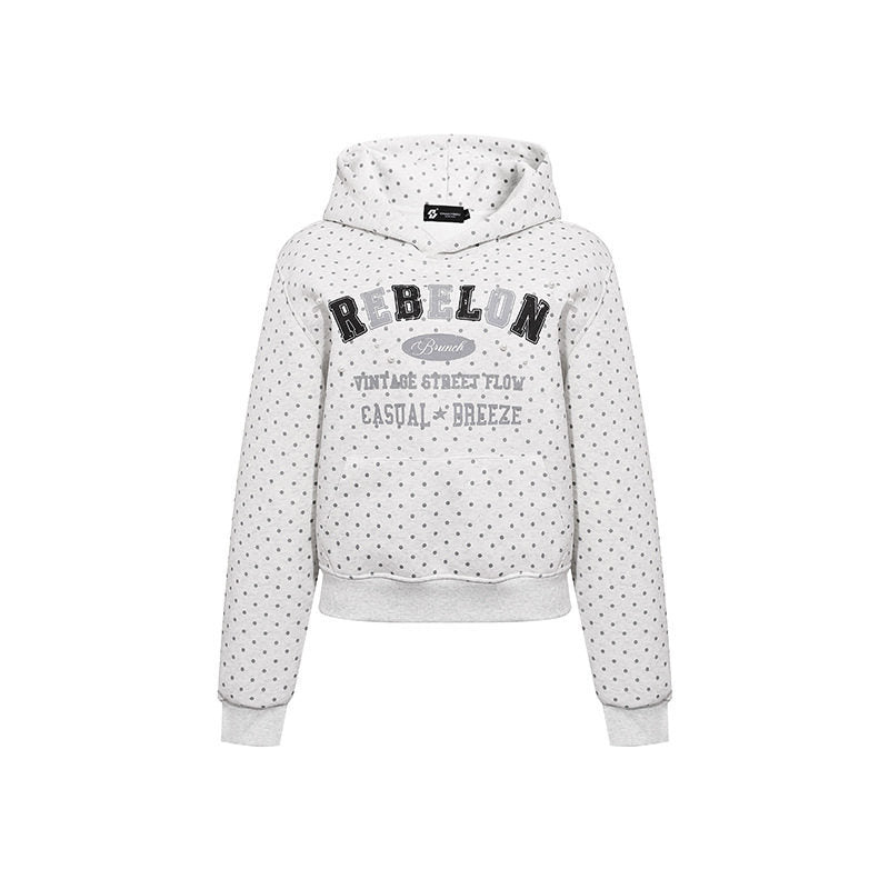 Damen Kapuzenpullover mit Polka-Dot, College-Print und geripptem Saum Shop Nory