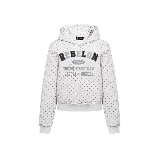 Damen Kapuzenpullover mit Polka-Dot, College-Print und geripptem Saum Shop Nory