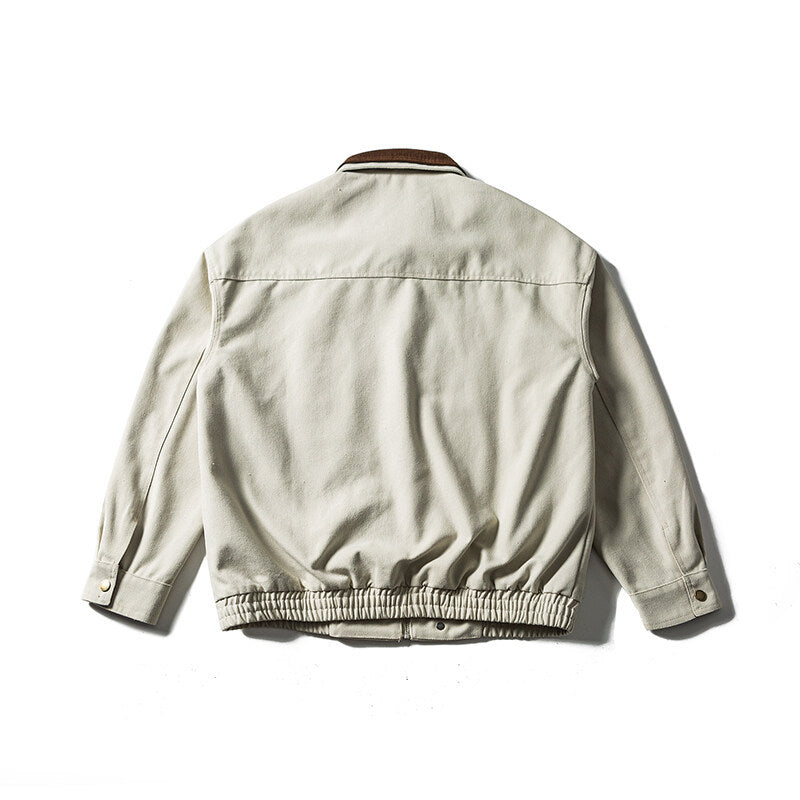 Herren Boxy-Canvas-Blousonjacke mit Cordkragen, Reißverschluss-Brusttaschen und elastischem Saum Shop Nory