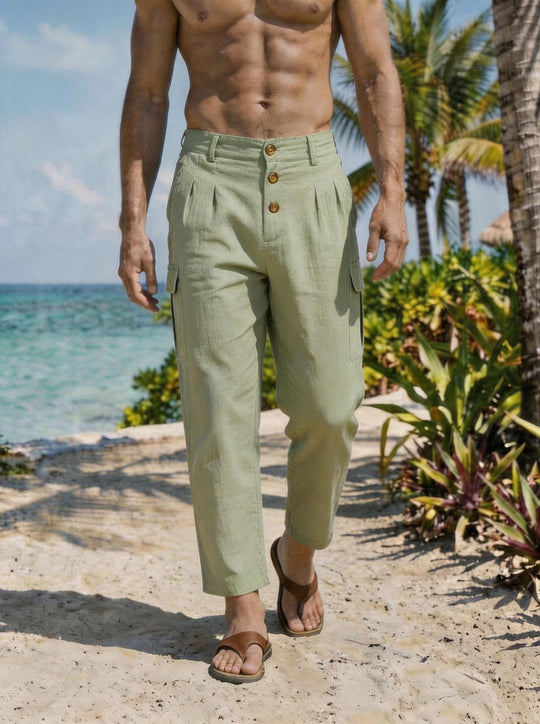 Herren Bundfalten-Cargohose mit Knopfverschluss, aufgesetzten Cargotaschen und gekürztem Bein Shop Nory