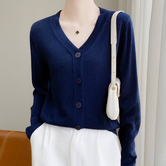 Damen Leichter V‑Ausschnitt-Cardigan mit seitlichem Saumschlitz und geripptem Bund Shop Nory