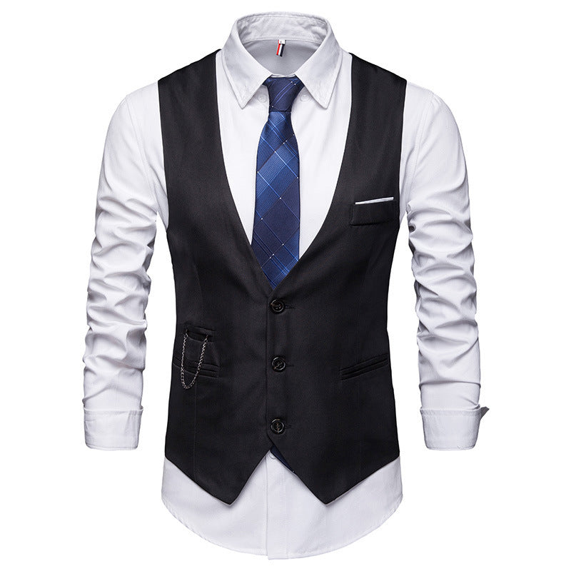 Herren taillierte Anzugweste mit V-Ausschnitt, Kettendetail und Brusttasche Shop Nory