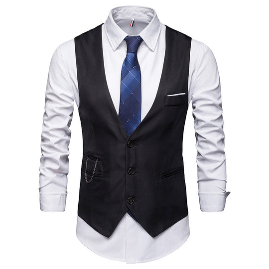 Herren taillierte Anzugweste mit V-Ausschnitt, Kettendetail und Brusttasche Shop Nory