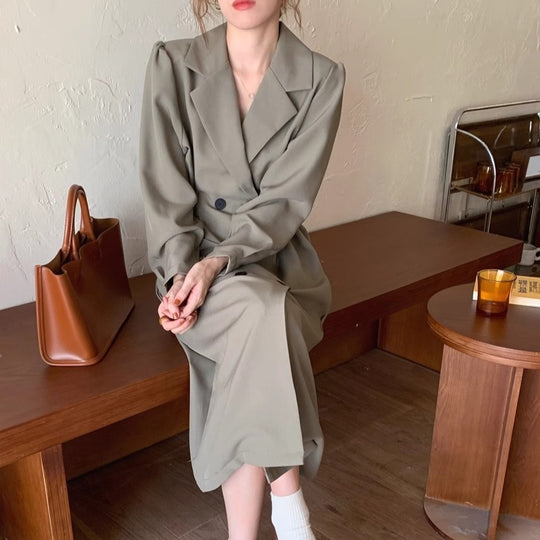 Damen Tailliertes Doppelreihiges Blazerkleid mit Puffärmeln und verlängertem Revers Shop Nory