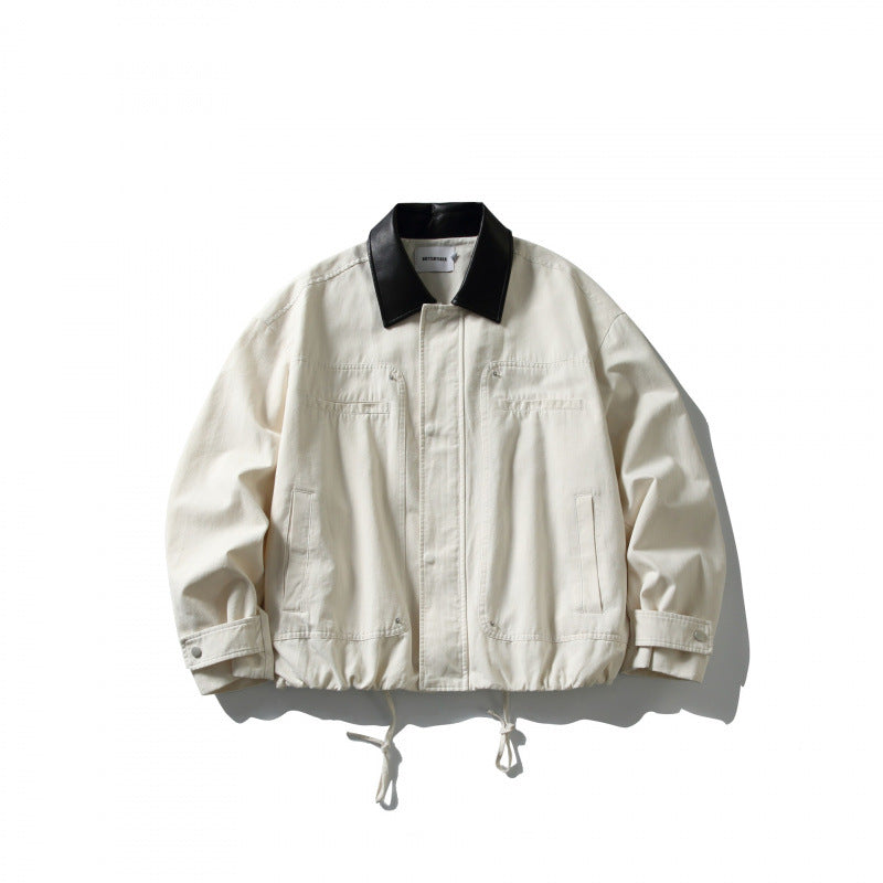 Herren Boxy-Utility-Jacke mit Kunstlederkragen, Tunnelzug und Druckknopfmanschetten Shop Nory