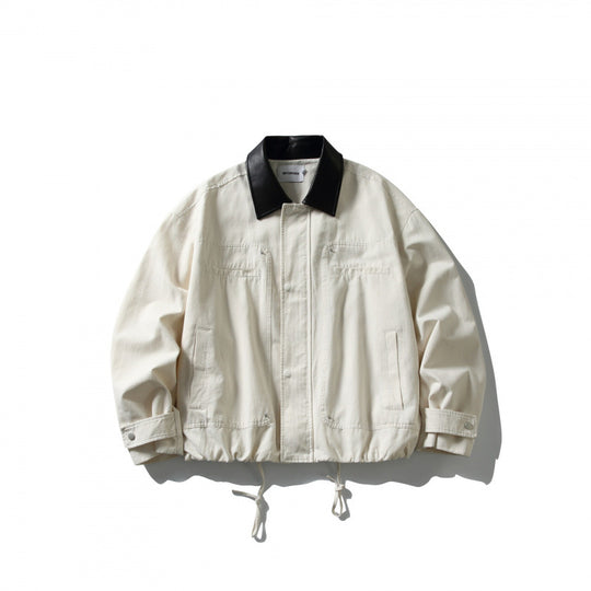 Herren Boxy-Utility-Jacke mit Kunstlederkragen, Tunnelzug und Druckknopfmanschetten Shop Nory