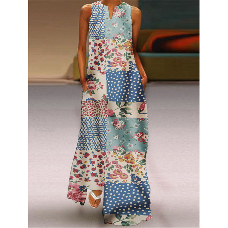 Damen Maxikleid mit elegantem floralem Design und seitlichen Taschen Shopnory