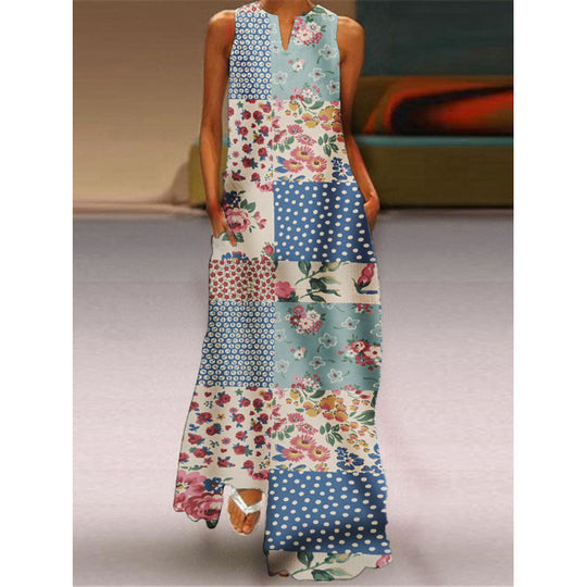 Damen Maxikleid mit elegantem floralem Design und seitlichen Taschen Shopnory
