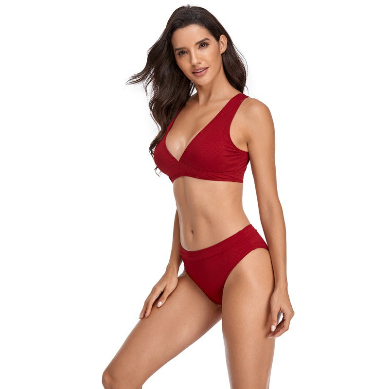 Damen Bikini-Set mit sportlichem V-Ausschnitt und hohem Taillenslip