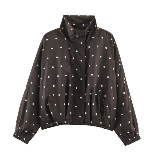 Damen Oversize-Windbreaker mit Tupfen-Print, hohem Stehkragen und elastischem Saum Shop Nory