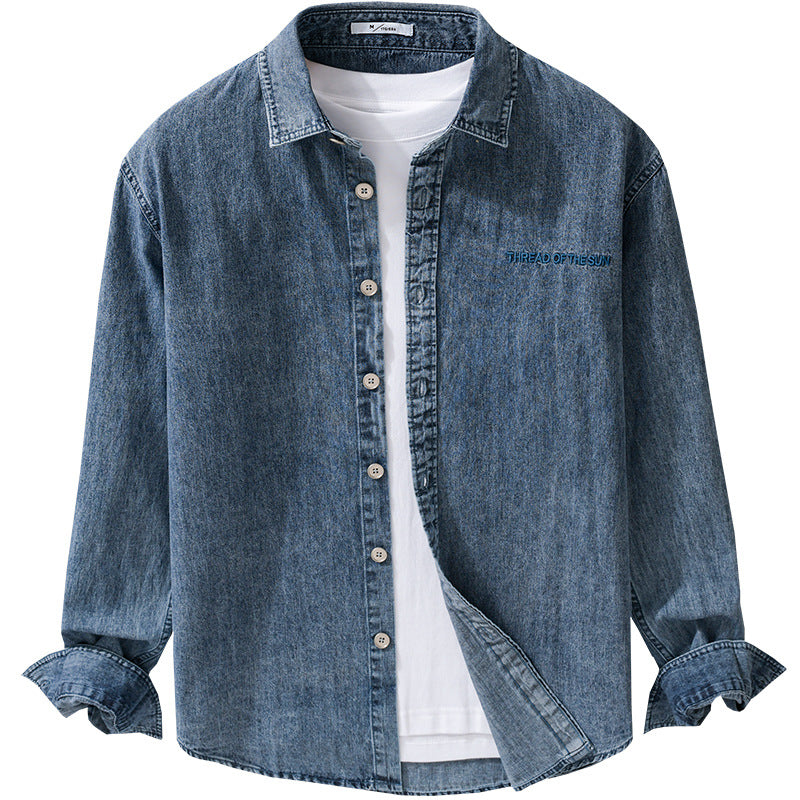 Herren entspanntes Denim-Overshirt mit Knopfleiste und Bruststickerei Shop Nory