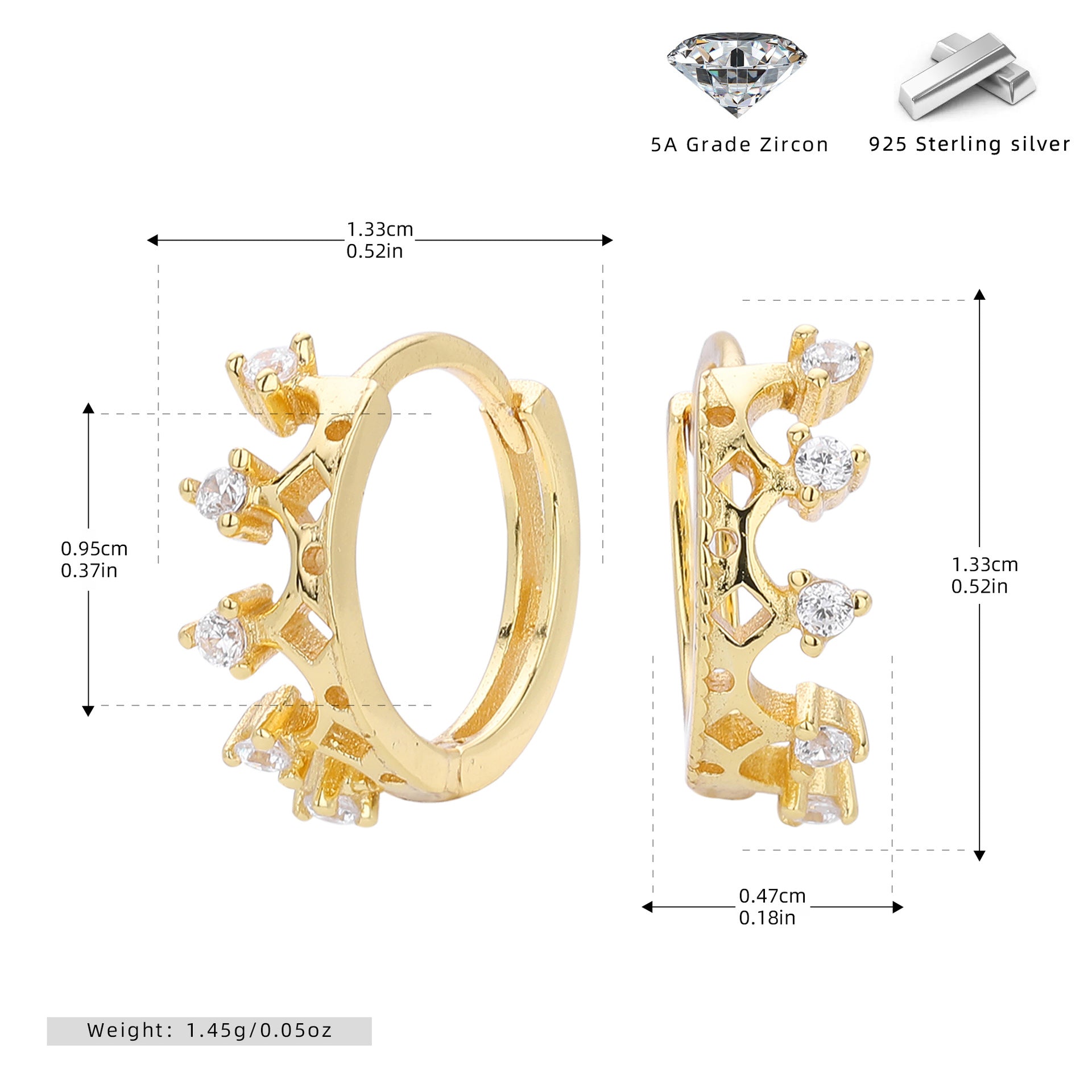 Damen Creolen mit funkelndem Zirkon und elegantem Kronen-Design Shop Nory