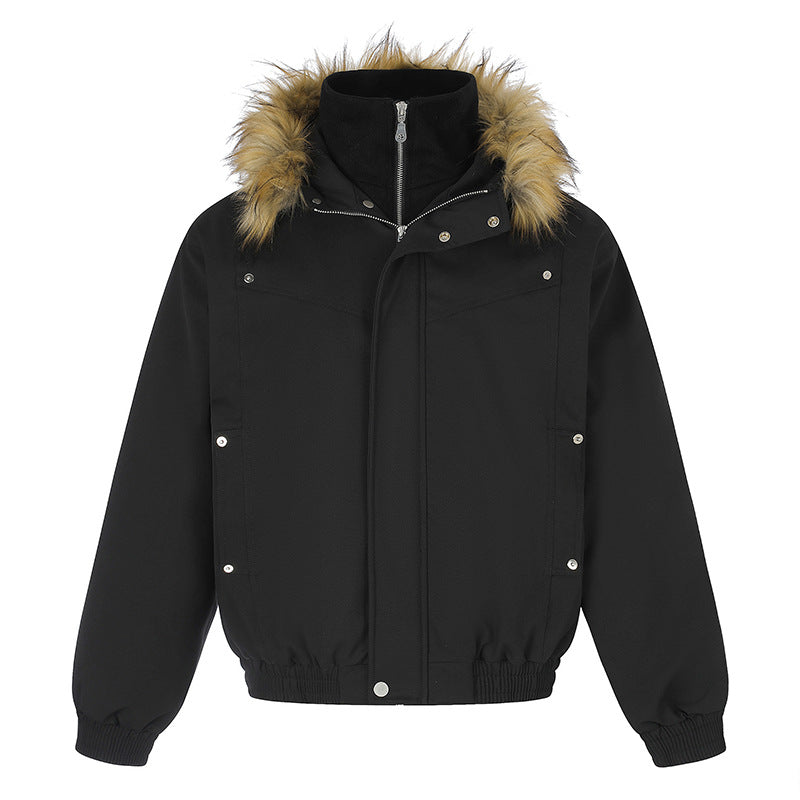 Damen gepolsterte Winterjacke mit abnehmbarer Kunstfellkapuze, hohem Innenkragen und elastischem Saum Shop Nory