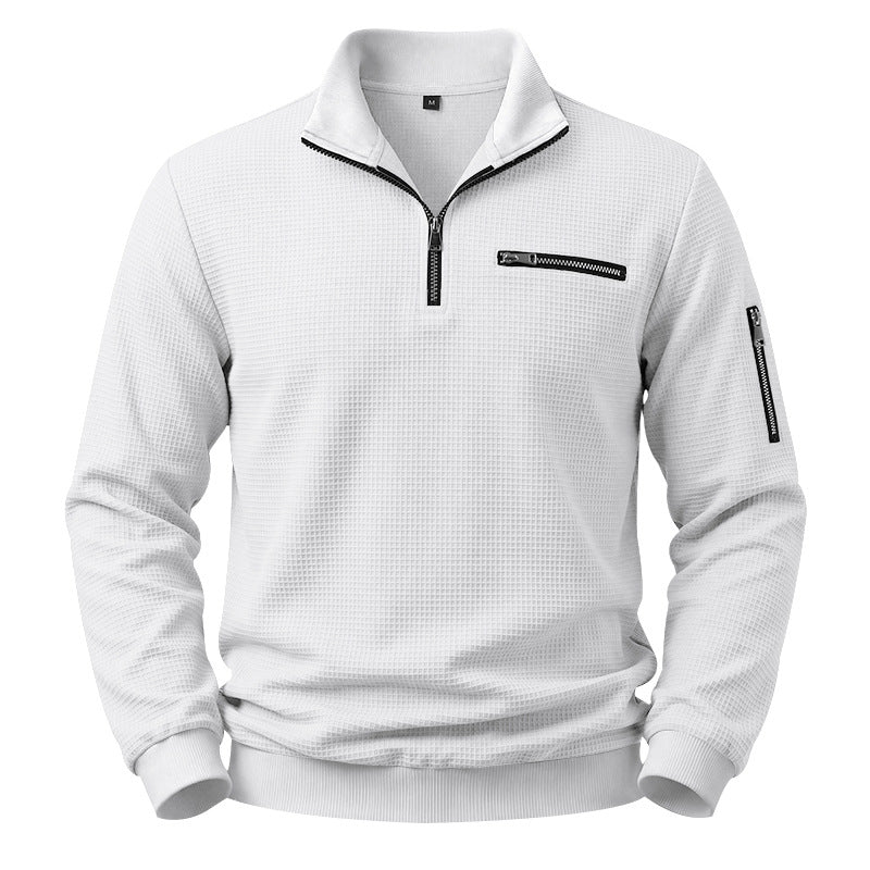 Herren Strukturierter Waffelpullover mit Halbreißverschluss und Reißverschlusstaschen Shop Nory