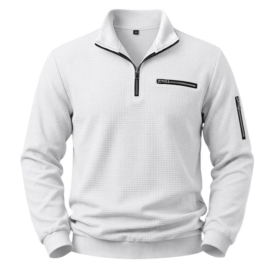 Herren Strukturierter Waffelpullover mit Halbreißverschluss und Reißverschlusstaschen Shop Nory