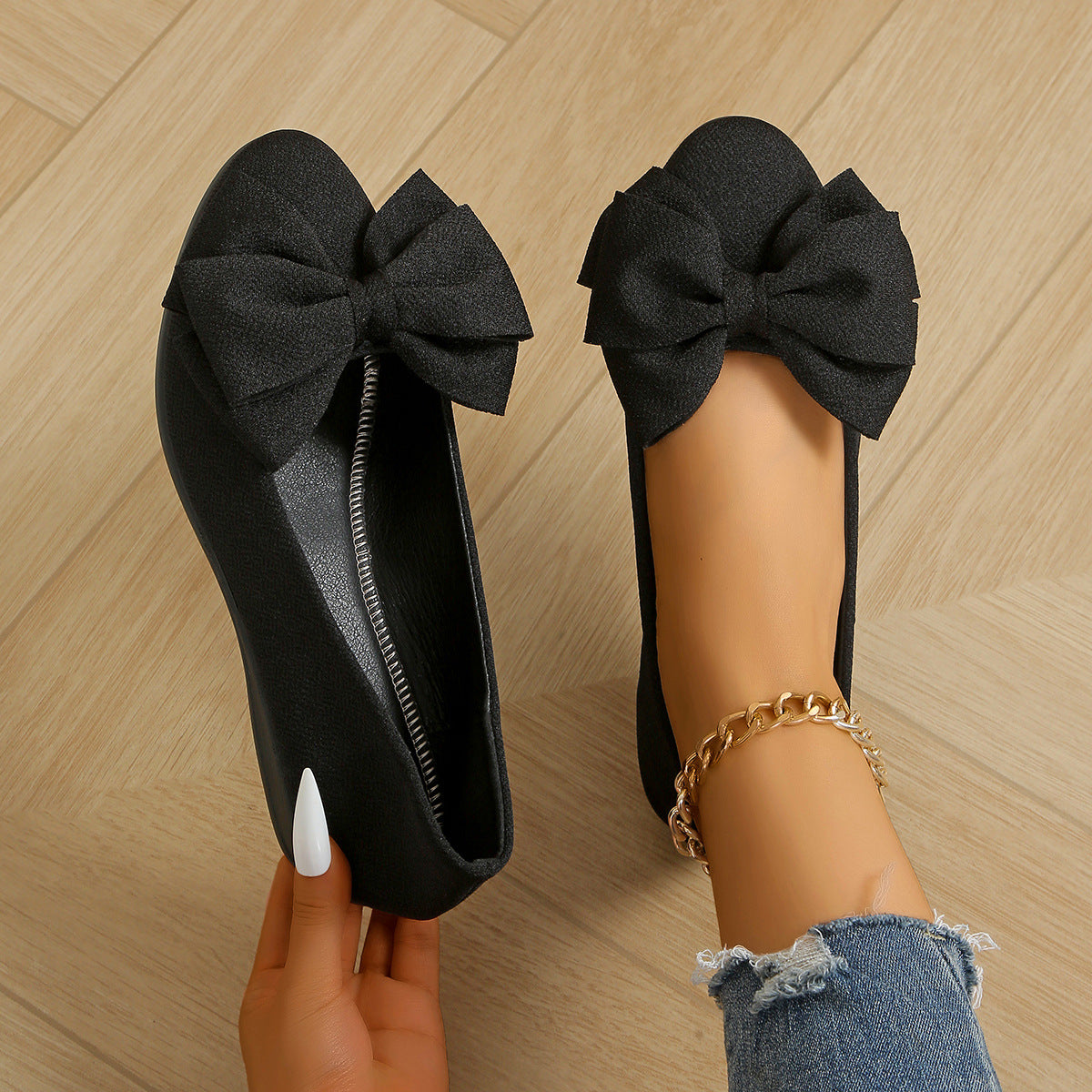 Damen elegante Ballerinas mit stilvoller Blumenapplikation