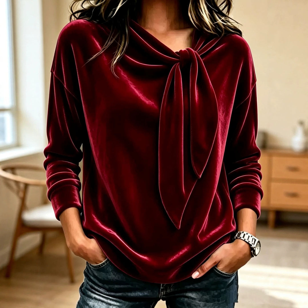 Damen Drapiertes Velours-Sweatshirt mit Knotenschalkragen Shop Nory