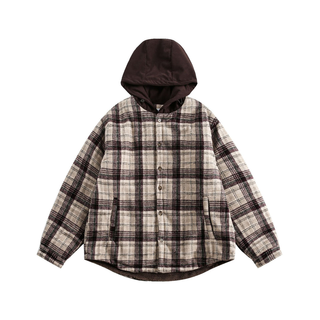Unisex Oversize-Karo-Überhemd mit Kapuze und Teddyfutter Shop Nory