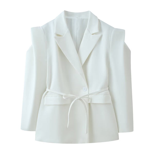 Damen Blazer mit Schulter-Cutouts, Taillengürtel und Ein-Knopf-Verschluss Shop Nory