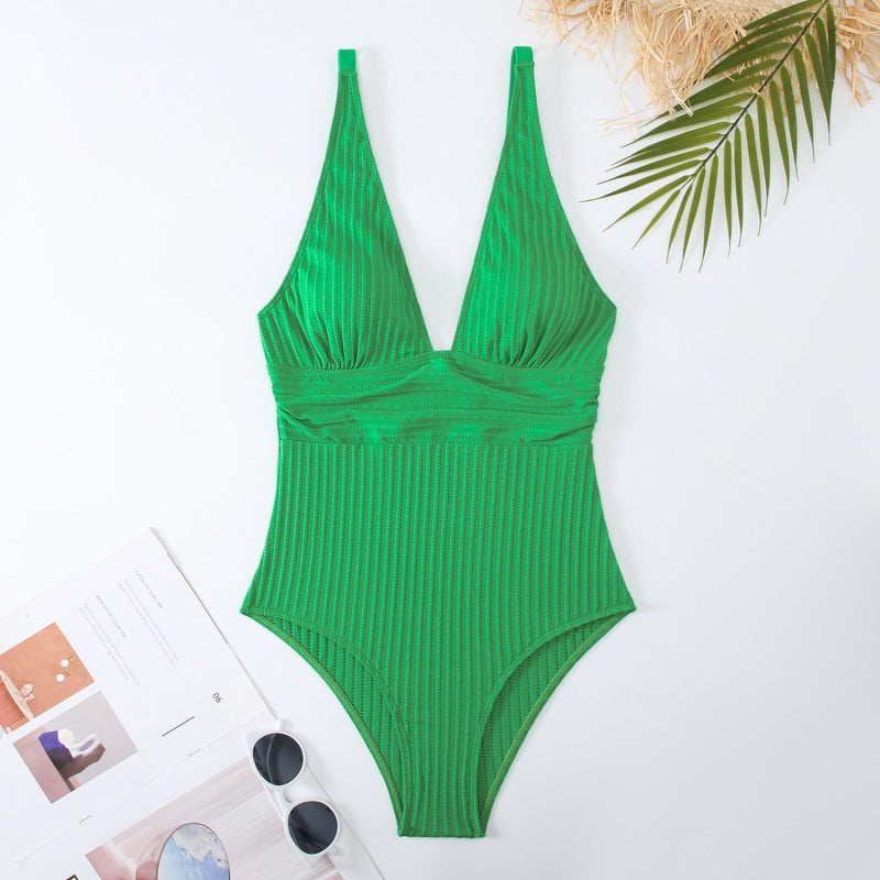Damen Einteiler Badeanzug mit raffiniertem Rippendesign
