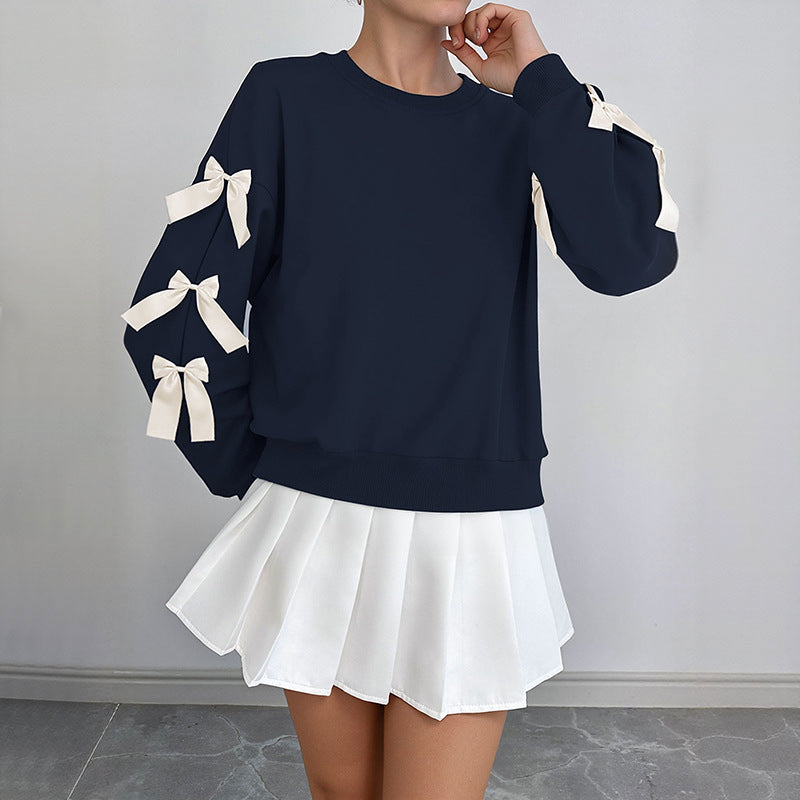 Damen Sweatshirt mit dekorischen Schleifen an den Ärmeln Shop Nory