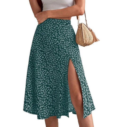 Damen Midi-Rock mit seitlichem Schlitz und verspieltem Blütendesign