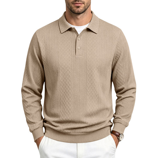 Herren Strukturiertes Langarm-Polo aus Feinstrick mit Zopfmuster Shop Nory