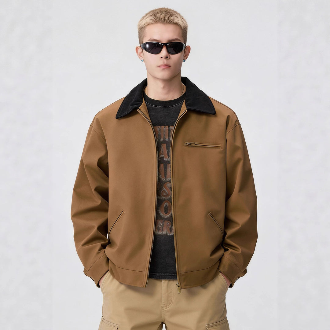 Herren Zip-Blouson im Worker-Stil mit Cordkragen und Brusttasche Shop Nory