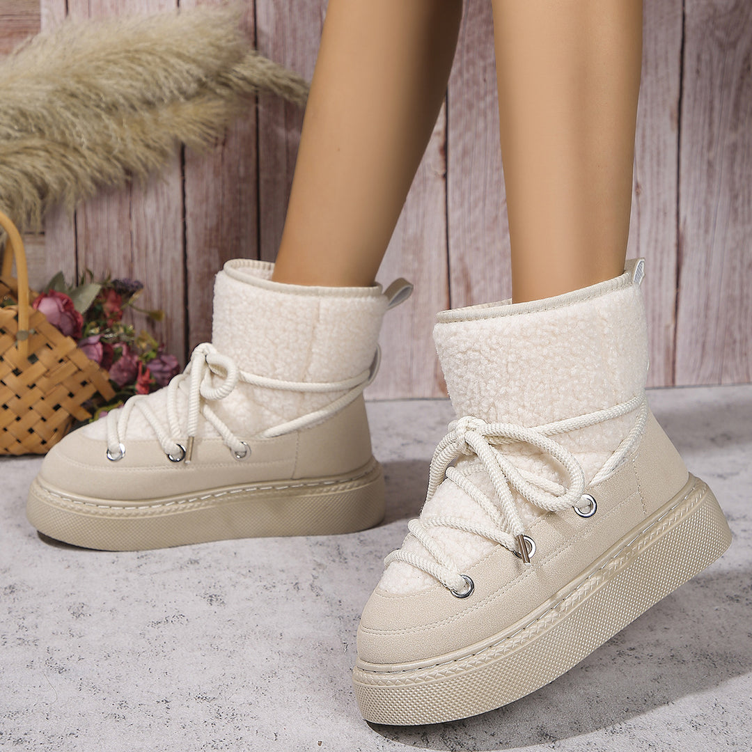 Damen Gefütterte Plateau-Schnürboots mit Teddyfutter und dicker Profilsohle Shop Nory
