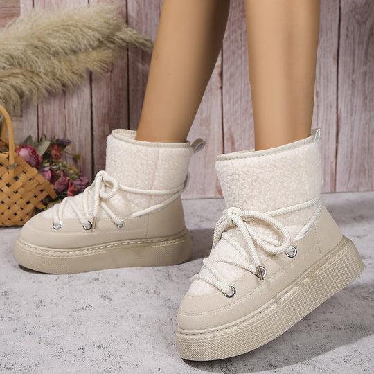 Damen Gefütterte Plateau-Schnürboots mit Teddyfutter und dicker Profilsohle Shop Nory