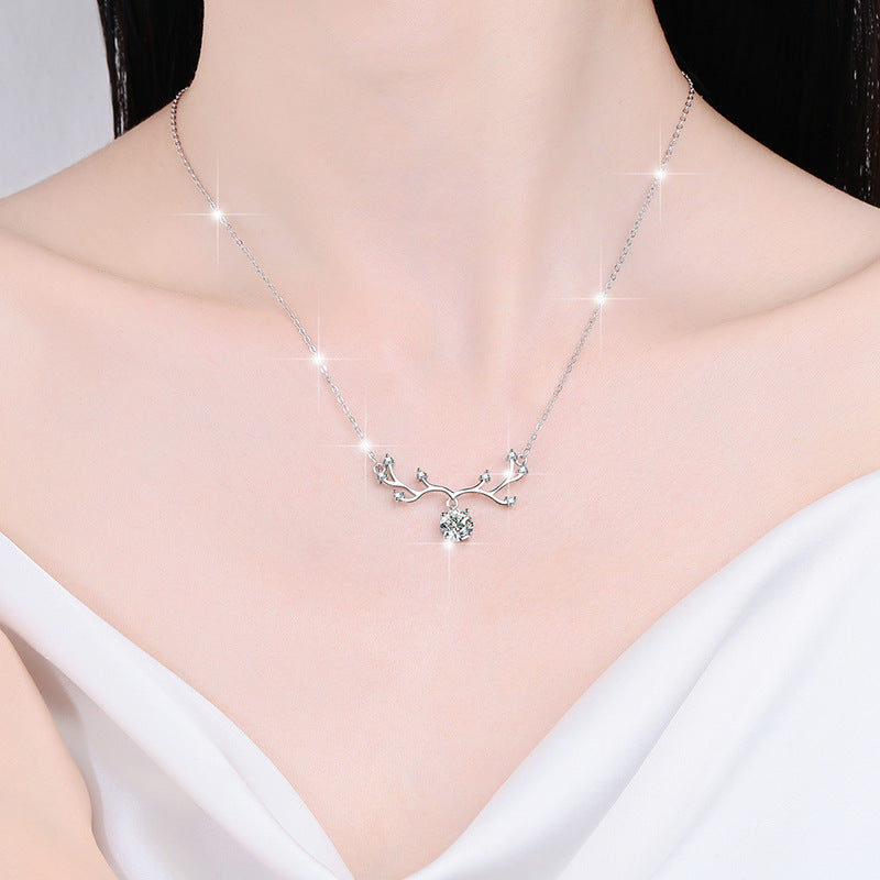 Damen filigrane Halskette mit elegantem Astdesign und funkelndem Kristallanhänger Shop Nory