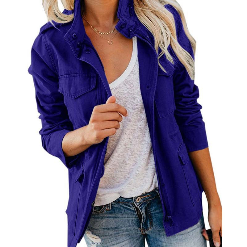 Damen leichte Feldjacke im Utility-Stil mit Stehkragen und Mehrfachtaschen Shop Nory