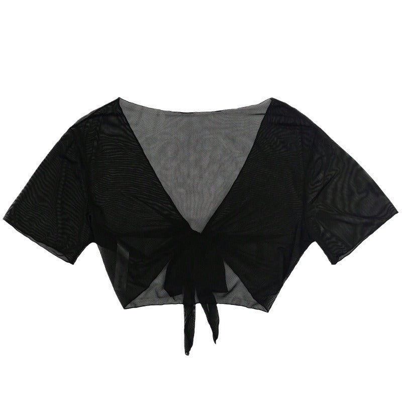 Damen Kurzarm-Crop-Top mit V-Ausschnitt und BindShopnoryand Shopnory