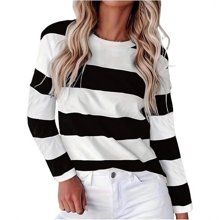 Damen lässiges gestreiftes Langarmshirt