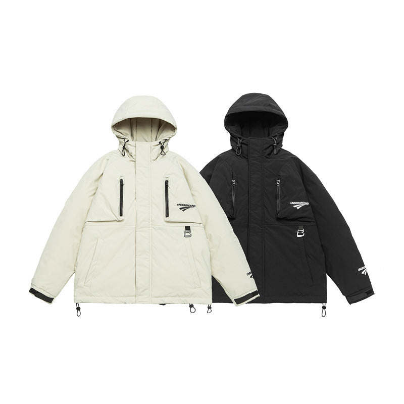 Unisex Technische wattierte Parka Jacke mit Kapuze und Reißverschluss-Brusttaschen Shop Nory