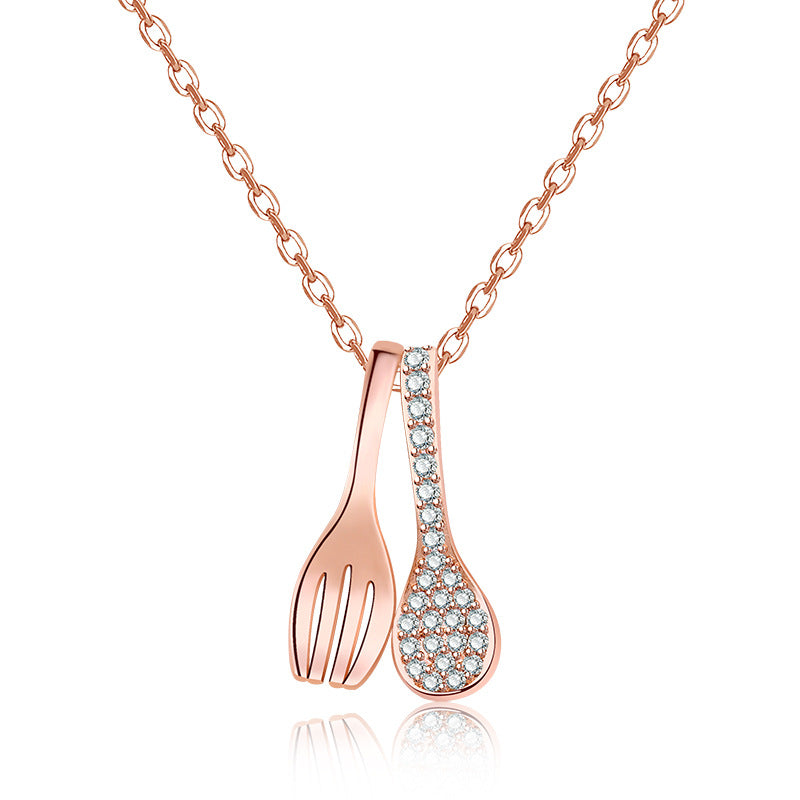 Damen Anhänger-Halskette mit filigranem Gabel- und Löffeldesign Shop Nory