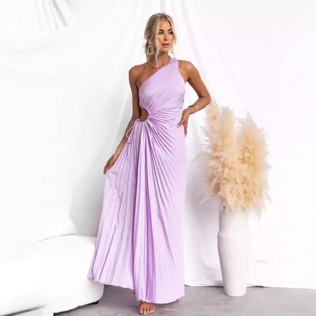 Damen Maxikleid mit Raffiniertem Faltenwurf und Asymmetrischem Design