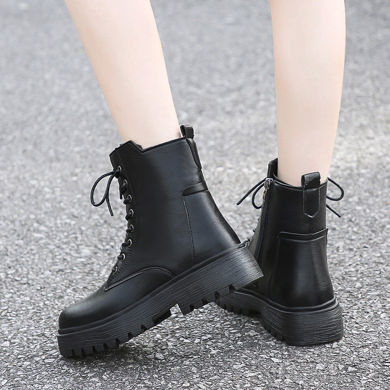Damen robuste Schnürstiefel mit hoher Sohle und praktischem Design