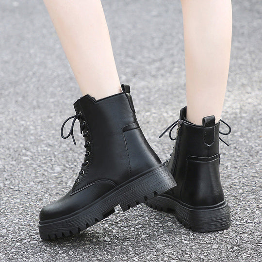 Damen robuste Schnürstiefel mit hoher Sohle und praktischem Design