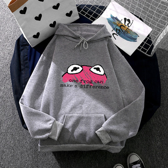 Damen nan relaxed-fit Kapuzenpullover mit gestempelter Froschgrafik, Kängurutasche und Kordelzug Shop Nory