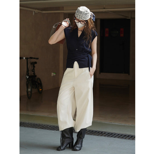 Damen Ärmellose Feinstrick‑Weste mit V‑Ausschnitt, Knopfleiste und Bindeband‑Taille Shop Nory